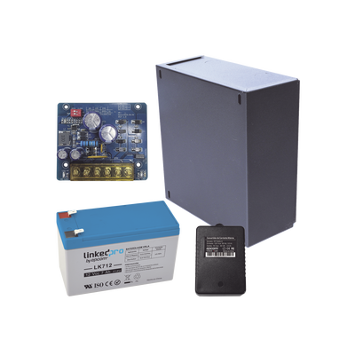 Kit con fuente PLB2 con salida de 12 Vcc a 2.5 Amper, incluye transformador y batería de 12 V a 7 Amper 