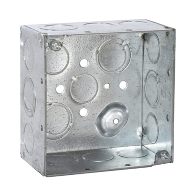 Caja Cuadrada Galvanizada  de 4&quot; x 4&quot;, profundidad de 2 1/8&quot;. Cuenta con 10 KO de 1/2&quot; y 6 TKO (1/2&quot; - 3/4&quot;))