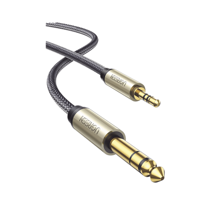 Cable Audio Estéreo 3.5mm (1/8&quot;) TRS a 6.35mm (1/4&quot;) TS / 1 Metro / Audio de Hi-Fi / Trenza de Nylon / Blindaje Múltiple / Caja de Aleación Zinc / Núcleo de Cobre Puro / Compatibilidad Universal