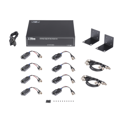Kit de TRANSCEPTOR ACTIVO DE 8 CANALES / VIDEO+PODER en un solo Cable UTP / 150 metros en 4K, 200 metros en 5 MP/ Envía 36 Vcc y Recibe 12 Vcc / TODO INCLUIDO PARA RACK / Compatible con cámaras HD-TVI