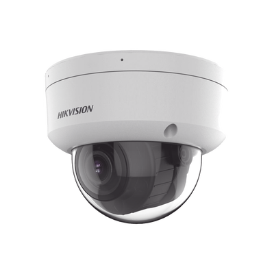 [Smart Hybrid Light + Micrófono Doble] Domo IP 8 MP (3840×2160) / Lente Mot. 2.8-12 mm / Smart IR + Blanco (40 m) / ACUSENSE / Exterior IP67 / IK10 / WDR 120 dB / PoE 802.3af / ONVIF / Alarmas I/O / M