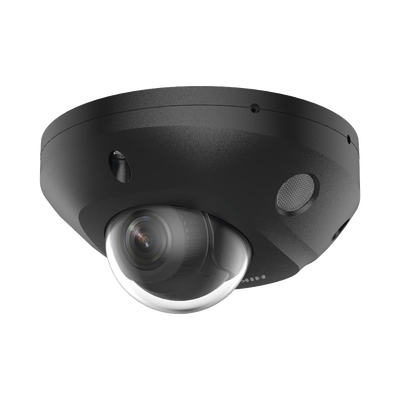 [Dual Light + 2 Micrófonos Integrados] Mini Domo IP 4 Megapixel / Color Negro / Lente 2.8 mm / 30 mts Luz Blanca + 30 mts IR / ACUSENSE / Exterior IP67 / IK08 /  WDR 120 dB / PoE / ONVIF / Alarmas I/O
