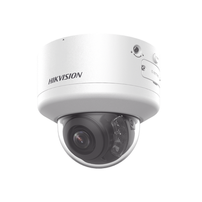Domo IP 4 Megapixel / Lente Mot. 2.7 a 13.5 mm / Dual Light (40 mts IR + 40 mts Luz Blanca  / Exterior IP66 / IK10  / Audio y Alarma I/O / PoE+ / ONVIF / Micro SD / 4 Analíticos: AcuSense, Deteccion F