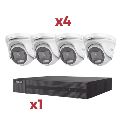 [Kit] DVR 4 Canales TurboHD + 1 Canal IP / 2 Megapixel (1080pLite) / AcuSense Lite / Audio por coaxitron / 1 Bahia de disco duro / 4 Cámaras Metalicas / 2 Megapixel tipo turret / ColorVu Lite + Microf