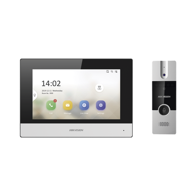 Kit de Videoportero Analógico de Plastico / IP a 4 Hilos con Función de Llamada a App Hik-Connect / Monitor se Conecta a Internet por Cable o WiFi y por 4 Hilos al Frente de Calle / Expandible a Mas E