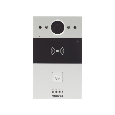 Videoportero de 1 Botón / Lector de Tarjetas MIFARE y PROX EM / Notificación a APP / 100% en la Nube / Notificación por Llamada Telefónica / SIP / ONVIF / IP65 / Cámara 2MP / Panel de Aluminio / Contr
