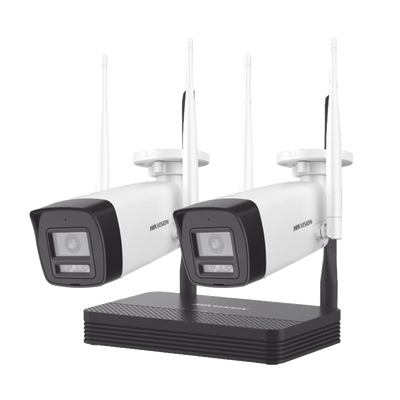 Kit IP Inalámbrico 4 Megapixel / NVS 4 Canales / 2 Cámaras Bala para Exterior con Lente 2.8 mm y Dual Light (30 mts IR + 30 mts Luz Blanca) / Audio Bidireccional (Micrófono y Bocina) / Soporta Micro S