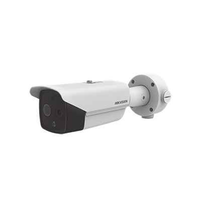 Bala IP Dual / Térmica 6.2 mm (160 x 120) / Óptico 8 mm (4 Megapixel) / DETECCIÓN DE PERSONAS 182 m /40 mts IR / Exterior IP67 / PoE / Termométrica / Detección de Temperatura / Sirena y Luz Inte / Mic