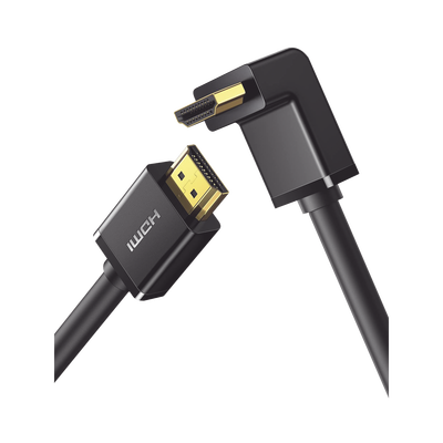 Cable HDMI 2.0  en Angulo de 90°  / 1 m / 4K@60Hz / HDR / 3D / HEC (Canal Ethernet HDMI) / ARC (Canal de Retorno de Audio / CEC / 32 canales de Audio / HDCP 2.2 / Dolby Atmos / 18 Gbps / Blindaje Múlt
