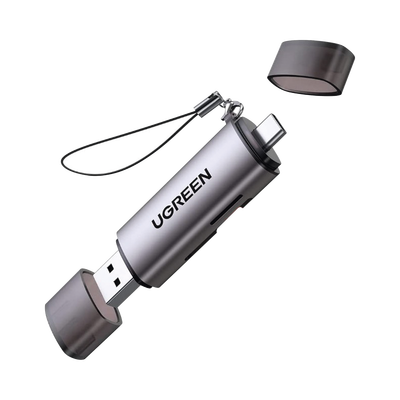 Lector de Tarjetas USB-C + USB-A a MicroSD (TF)/SD | OTG | USB-C 3.1 | 5Gbps | Soporta hasta 2TB | Soporta Windows/Mac OS/Linux/Android | Lectura de Tarjetas Simultánea | Caja de Aluminio | Llavero An