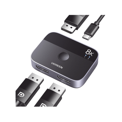 Conmutador DP 1.4 8K | HDMI Splitter 2 Entradas a 1 Salida | Bidireccional | 3D | HDR10+ | Dolby Atmos | 240Hz | 48Gbps | Compatible Free-Sync/G-Syng | Sincronización de Audio | Potentes Chips de Últi