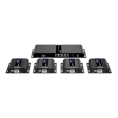 Kit Divisor y Extensor HDMI (Extender Splitter) | Divide 1 Fuente HDMI a 4 Pantallas | Extiende la señal HDMI hasta 120 m | Resolución 4Kx2K @ 60 Hz | Cat 6/6a | Uso 24/7 | Longitud del cable autoajus