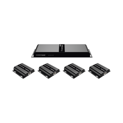 Kit Divisor y Extensor HDMI (Extender Splitter)  / Divide 1 Fuente HDMI a 4 Pantallas / Extiende la señal HDMI hasta 120 m / Resolución 1080P @ 60 Hz / Cat 6/6a / Soporta IR / Baja Latencia / Uso24/7 