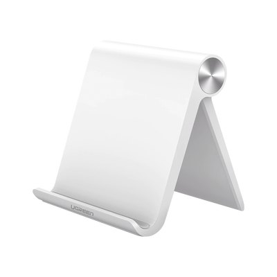 Soporte de Escritorio para Tablet /  Ajustable de 0° a 100° / Goma Antiarañazos / Antideslizante / Amplia Compatibilidad con dispositivos de 4&#39;&#39; a 13&#39;&#39; / Plegable / ABS / Color Blanco