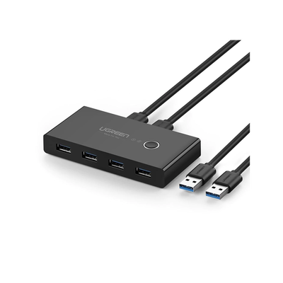 Conmutador USB para Compartir 4 Puertos USB 3.0 a 2 PC Ìs | Cambio Mediante Botón | Incluye Dos Cables USB de 1.5 m | ABS | Permite que 2 Usuarios Compartan 4 Dispositivos Periféricos USB3.0, como un