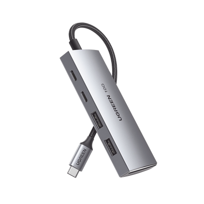 HUB USB-C 3.2 4 en 1 | 2 Puertos USB-C 3.2 (10 Gbps) | 2 Puertos USB-A 3.2 (10 Gbps) |  Admite OTG | Compatible con MacBook, Chormebook, iMac, iPad Pro, iOS, Windows, Mac OS, Android | Carcasa de Alum