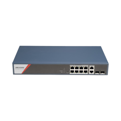 Switch Gigabit PoE+ / Administrable / 8 Puertos 1000 Mbps PoE+(4 Puertos PoE++ 90 W) / 2 Puertos 1000 Mbps de Uplink / 2 Puertos SFP / Configuración Nube Hik-PartnerPro / Modo Extendido hasta 300 Metr