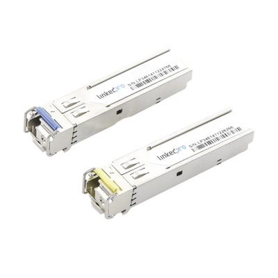 Transceptores Ópticos Industriales Bidireccionales SFP (Mini-Gbic) / Monomodo 1310 &amp; 1550 nm / 1.25 Gbps / 1000BASE-BX / Conector LC/UPC Simplex / DDM / Hasta 3 km / 2 Piezas