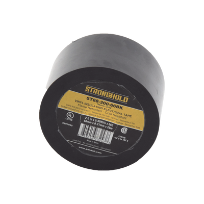Cinta Eléctrica STRONGHOLD Para Aislar, de PVC, Trabajo Pesado Eléctrico (UV, abrasión, aceite, corrosión), Grosor 0.21 mm (8.5 mil), Ancho 50 mm, y 20 m Largo, Uso Int./Ext., Color Negro. Superior a 