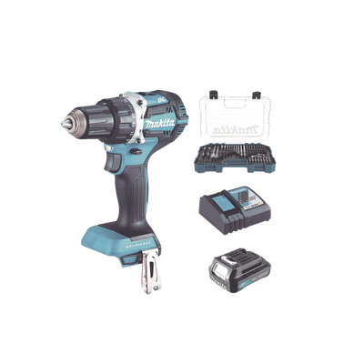 Rotomartillo/Taladro Inalámbrico (1/2&quot;) de 1,900 RPM, 18Vcc, Incluye 1 Batería BL1815N de 1.5Ah, 1 Cargador Modelo  DC18SD y Un Set de 75 Pzas  Modelo E-06943