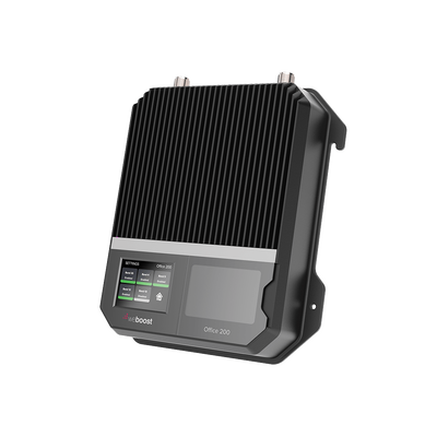 Amplificador Office 200 para 4G, 3G, 2G y llamada VoLTE y convencional. Especial para personalizarlo con antenas, cables y accesorios de acuerdo al requerimiento de la instalación. Puede cubrir áreas 