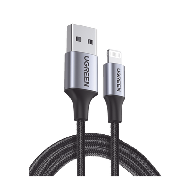 Cable USB-A a Lightning | 1 Metro | Certificado MFi | Carga Rápida 5V/2.4 A | 480 Mbps | Conector C94 | Adecuado para iPhone, iPad y iPod | Protección Integrada | Caja de Aluminio | Nylon Trenzado | C