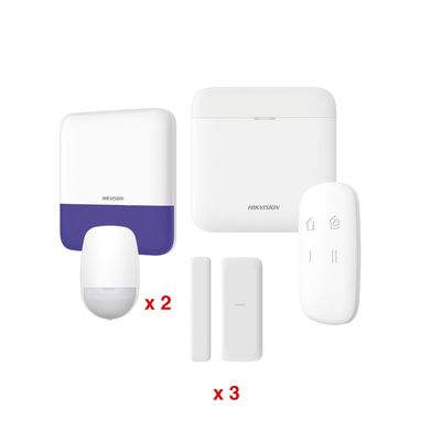 (AX PRO) KIT de Alarma AX PRO / Incluye: 1 Hub con batería de respaldo / 2 Sensores PIR / 3 Contactos Magnéticos mini / 1 Control Remoto / 1 Sirena Inalambrica Exterior  / WiFi / Compatible con Hik-Co