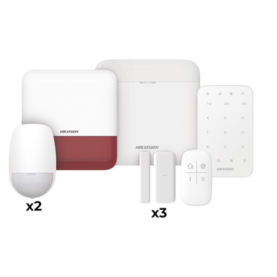 (AX PRO) KIT de Alarma AX PRO / Incluye: 1 Hub / 2 Sensores PIR / 3 Contactos Magnéticos mini / 1 Control Remoto / 1 Sirena Estrobo en color Rojo Inalámbrica Exterior /1 Teclado Inalámbrico / Wi-Fi / 