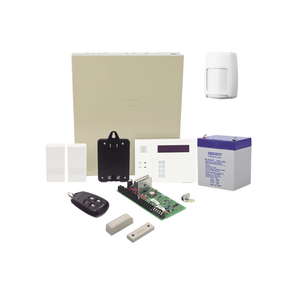 Kit Inalámbrico de panel VISTA48 con Teclado Alfanumérico 6160RF, Receptor para sensores Inalámbricos, Batería, Transformador, 2 Contactos Magnéticos 5816 con imán, 1 Sensor de Movimiento 5800PIR y un
