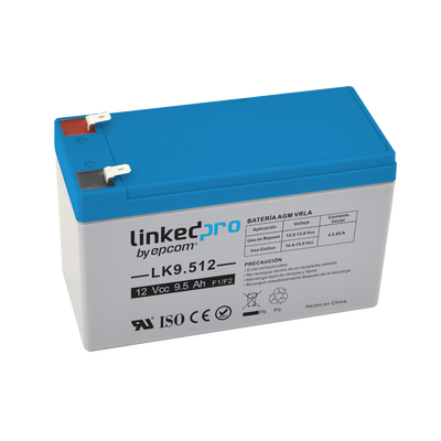 Batería 12 V / 9.5 Ah / UL / Tecnología AGM / Vida útil promedio 5 años / Para uso en equipo electrónico, Alarmas de Intrusión / Incendio/ Control de acceso / Video Vigilancia / Terminales F1 ( Incluy