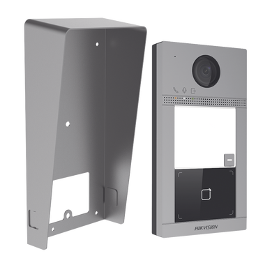 Kit Videoportero + Carcasa protectora IP 2 Megapixel / Llamada y Apertura Remota desde App Hik-Connect / PoE / Exterior IP65 + Antivandalico IK08 / 1 Departamento / Apertura con Tarjeta / Soporta 2 Pu