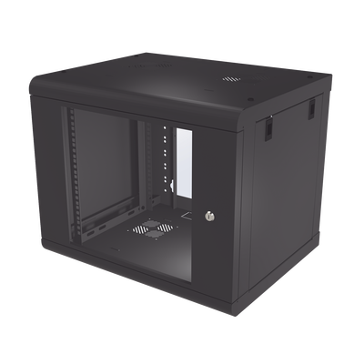 Gabinete de Pared de 9U con Puerta de Cristal Templado, 479.5 mm de Profundidad, Rack de 19&#39;&#39;, Acero Reforzado Color Negro.