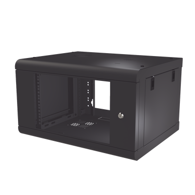 Gabinete de Pared de 6U con Puerta de Cristal Templado, 479.5 mm de Profundidad, Rack de 19&#39;&#39;, Acero Reforzado Color Negro.