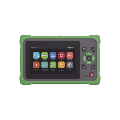 OTDR Touch para Pruebas en los Enlaces de Fibra Óptica / Longitudes de onda  1310nm y 1550nm / Función VFL 10mW / Función OPM / Función de Mapeo de cables de Red RJ45 / Recargable / Distancia de prueb