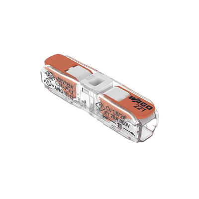 Conect. p. instal. en línea con palancas; para cualquier tipo de conductor; máx. 4mm²; 2 conductores; Carcasa transparente; Color tapa blanco; Temperatura ambiente máxima 85°C (T85); 4,00 mm²; transpa