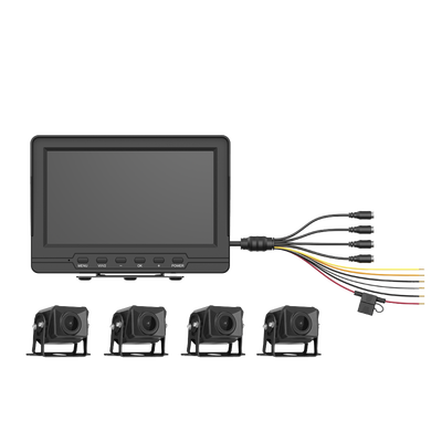 Sistema de Monitoreo Local / 4 Cámaras 1080p para Exterior (IP68) y Pantalla LCD de 7&quot; a Color / Memoria Micro SD de 64 GB (Expandible a 512 GB) / Soporta Cambio de Cámara al Dar Reversa al Vehiculo /