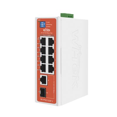 Switch Semi-Industrial / No administrable / 8 puertos 10/100 PoE af/at/bt / 1 puerto Gigabit RJ45 Uplink / 1 puerto SFP Uplink / Presupuesto PoE 110 Watts /