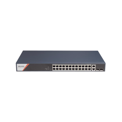 Switch Gigabit PoE+ / Administrable / 24 Puertos 1000 Mbps PoE+ (4 Puertos PoE++ 90 W) / 2 Puertos 1000 Mbps de Uplink / 2 Puertos SFP / Configuración Nube Hik-PartnerPro / Modo Extendido hasta 300 Me