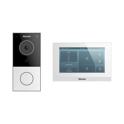Kit de Videoportero Akuvox WIFI/ Monitor Linux de 7 Pulgadas/ 100% en la Nube / POE / Bluetooth / NFC / Lector de Tarjetas MIFARE / ONVIF / IP65 / Cámara 2 MP / Botón con Iluminación / Control de 1 Pu