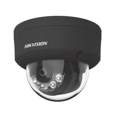 Domo IP 4 Megapixel / Color Negro / Lente 2.8 mm / Dual Light (30 mts Luz Blanca + 30 mts IR) / 2 Micrófonos Integrados / ACUSENSE / Exterior IP67 / IK10 / WDR 120 dB / PoE / ONVIF / Micro SD / Metal 