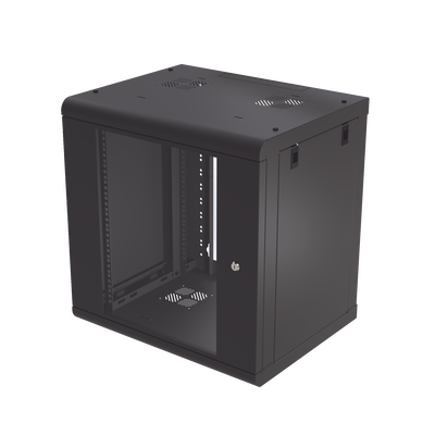 Gabinete de Pared de 12U con Puerta de Cristal Templado, 479.5 mm de Profundidad, Rack de 19&#39;&#39;, Acero Reforzado Color Negro.