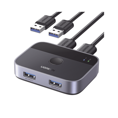 Conmutador USB para Compartir 2 Puertos USB 3.0 a 2 PC Ìs | Cambio Mediante Botón | Incluye Dos Cables USB de 1.5 m | ABS | Permite que 2 Usuarios Compartan 2 Dispositivos Periféricos USB 3.0, como u