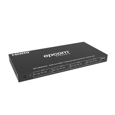 Matriz de Video HDMI 4x4 | Ancho de Banda 10.2 Gbps | Resolución 4K@30Hz | Escalado a 1080P, 720P, 1920x1200, 4K30 | Modos Matriz y Video Wall | Control RS-232 y Remoto Infrared