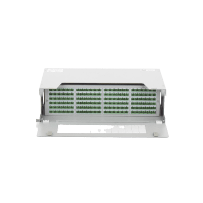 Distribuidor de Fibra Óptica para 144 empalmes, con 144 acopladores SC/APC y 144 pigtails, 19&quot;, 5 UR