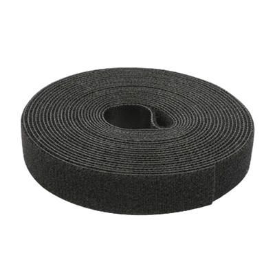 Cinta de Contacto Autoadherente Color Negro / 1.6 cm x 25 metros / Espalda con Espalda (Gancho y Bucle) 