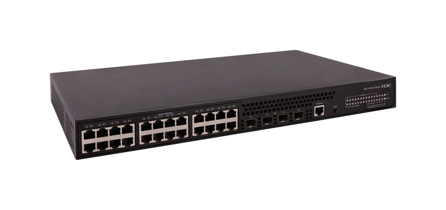 H3C S5130S-28P-PWR-EI L2 Ethernet Switch with 2410/100/1000BASE-T PoE+ Ports (AC 185W) and 41000BASE-X Ports, (AC)