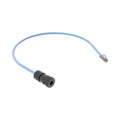Cable de Conexión en Campo Jack a Plug RJ45, Categoría 6A, CMP (Plenum), 0.5 Metros, Color Azul, visto en semicirculo