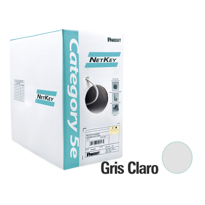 Caja blanca vista de lado de Bobina de Cable UTP 305 m. de Cobre, NetKey, Gris Claro, Categoría 5e (24 AWG), PVC (CM), de 4 p