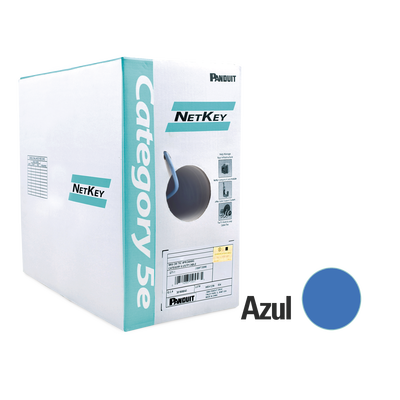 Caja blanca de perfil que trae la Bobina de cable UTP 305 m. de Cobre, NetKey, Azul, Categoría 5e (24 AWG), PVC (CM), de 4 pa