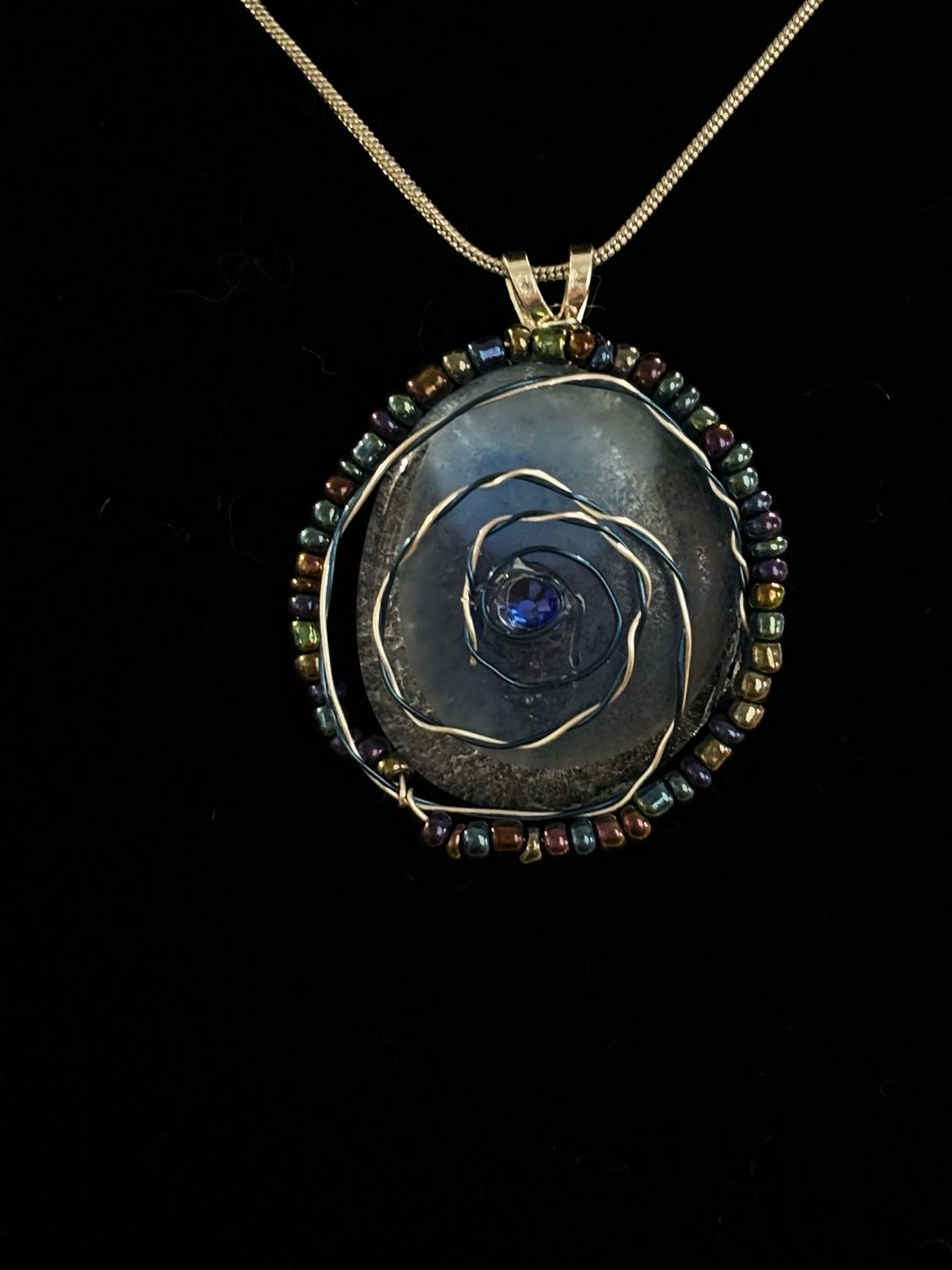 Spiral Fused Glass With Metal Necklace